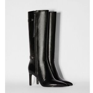 Bershka knee high stiletto boot in black